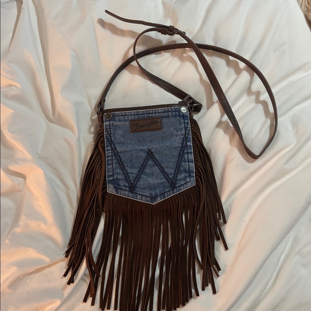 Wrangler Blue Denim and Brown Fringe Bag